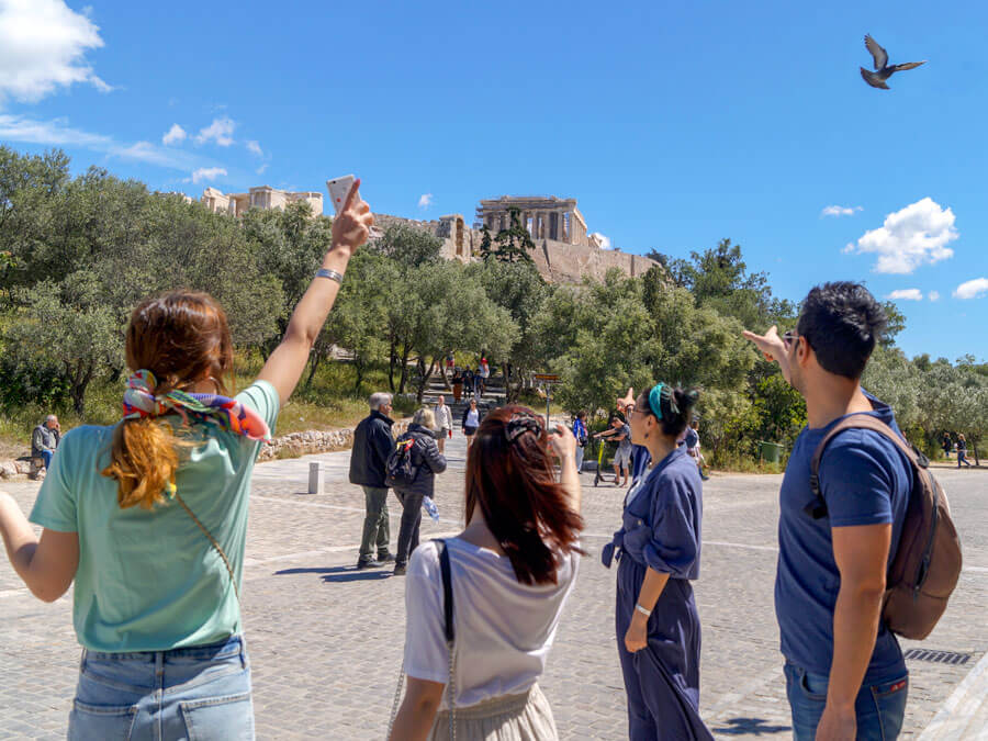 Dionysiou Areopageitou street with Acropolis on the background