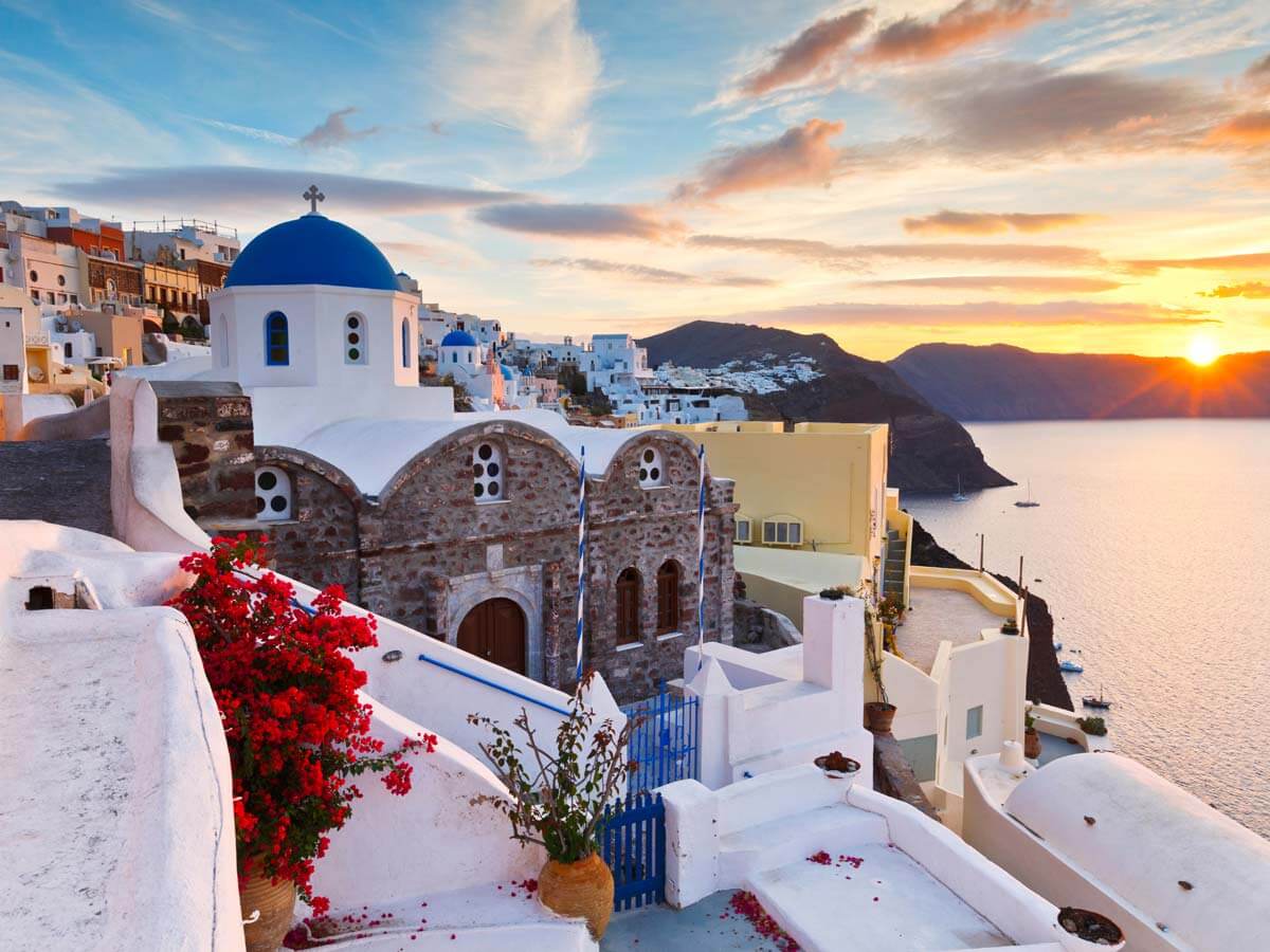 Romantic couple in Santorini Greece