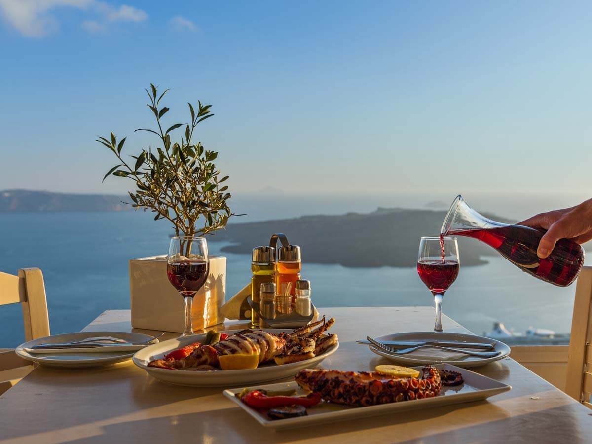 Wine tasting with food in Santorini