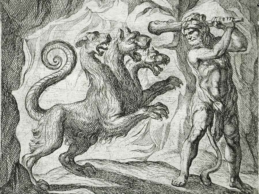 Hercules fighting Cerberus