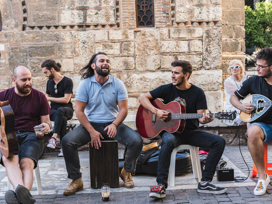 Street musicians on Ermou street, Athens
