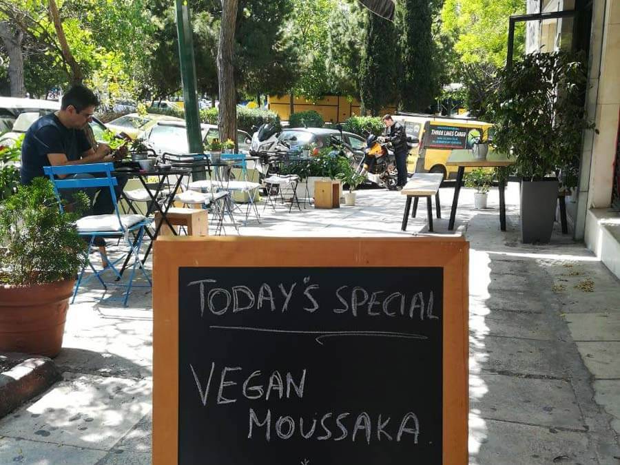 Vegan moussaka is served inside 